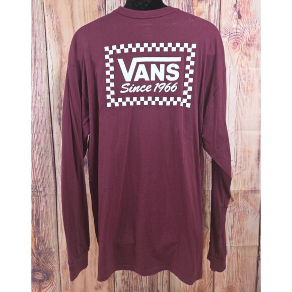 Vans Burgundy Long Sleeve T-Shirt XL 100% Cotton Checkerboard Logo - Picture 2 of 7